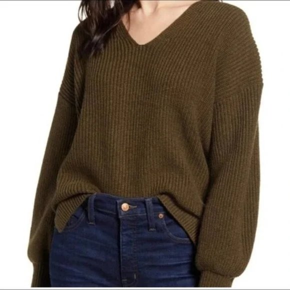 Madewell Sweaters - Madewell Thornton Balloon Sleeve V Neck Pullover Wool Blend Sweater, Size M